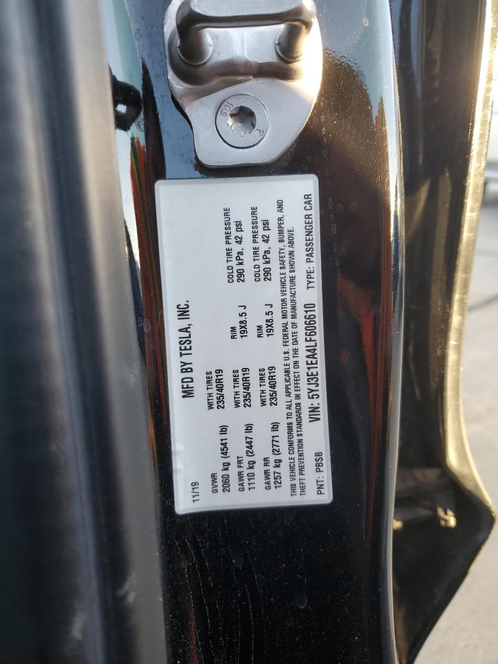 2020 Tesla Model 3 VIN: 5YJ3E1EA4LF606610 Lot: 93104365