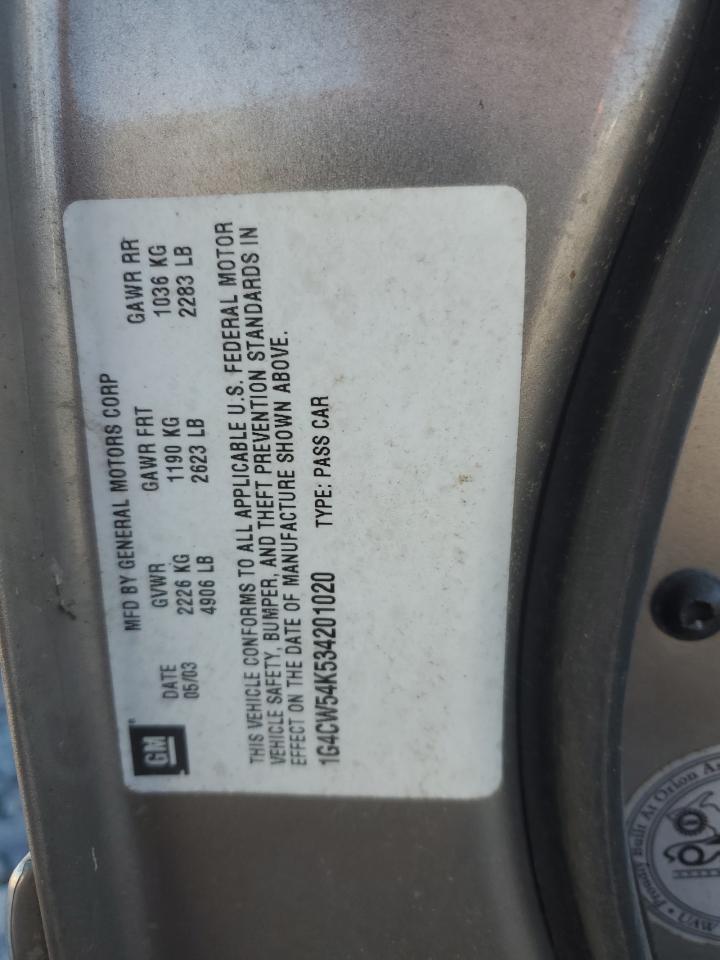 2003 Buick Park Avenue VIN: 1G4CW54K534201020 Lot: 92689625