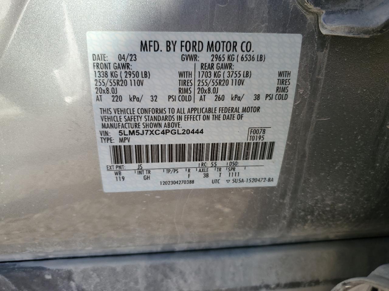 2023 Lincoln Aviator Reserve VIN: 5LM5J7XC4PGL20444 Lot: 92212825