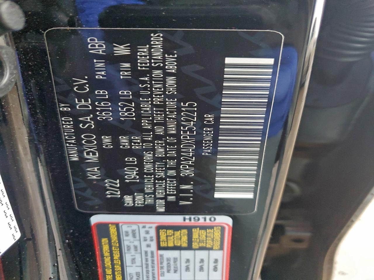 2023 Kia Rio Lx VIN: 3KPA24ADXPE542215 Lot: 94737795