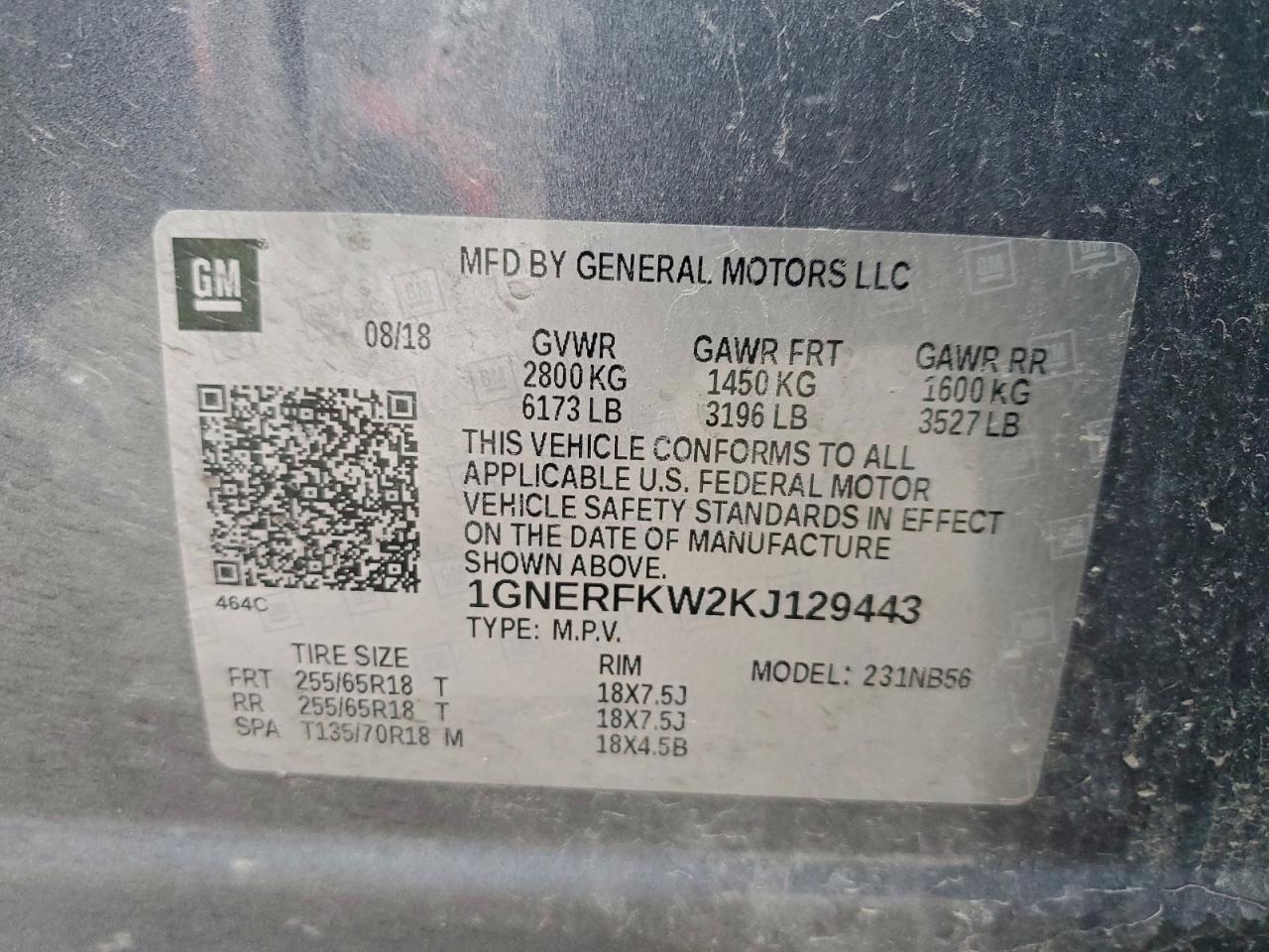 2019 Chevrolet Traverse Ls VIN: 1GNERFKW2KJ129443 Lot: 94243425