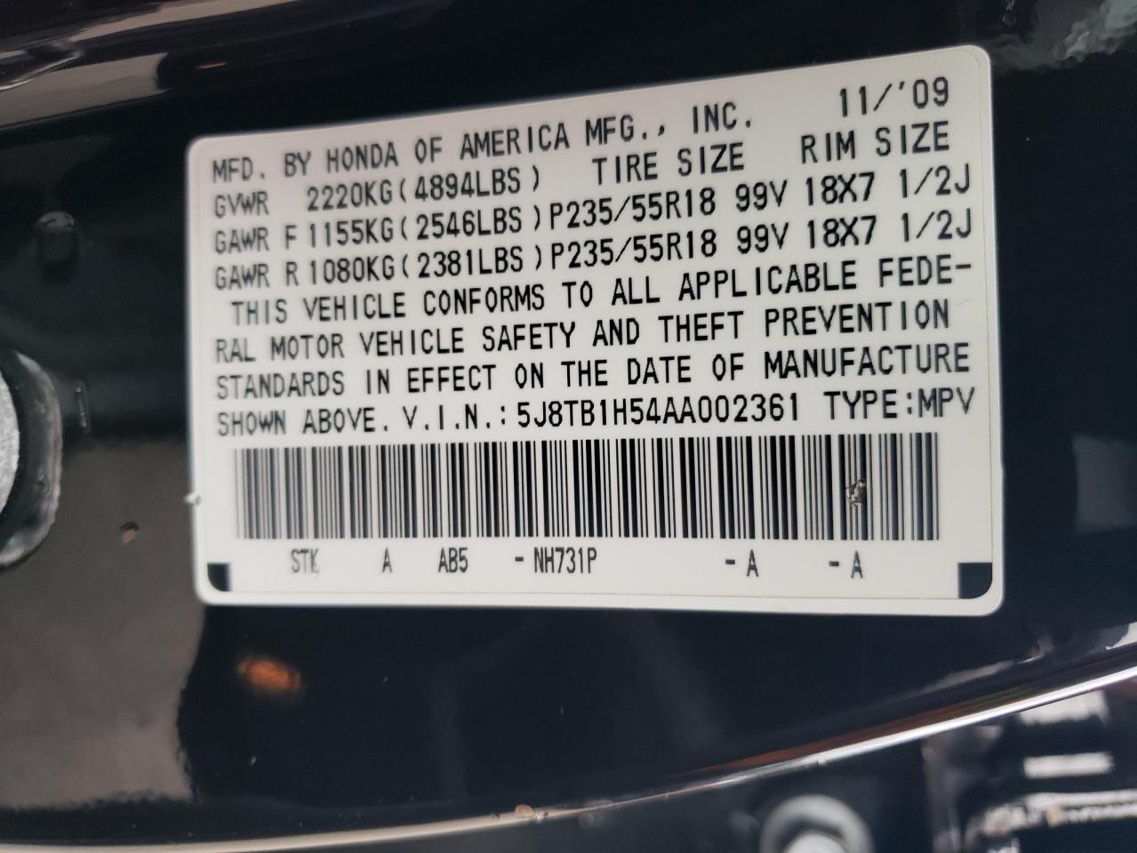 2010 Acura Rdx Technology VIN: 5J8TB1H54AA002361 Lot: 90433825