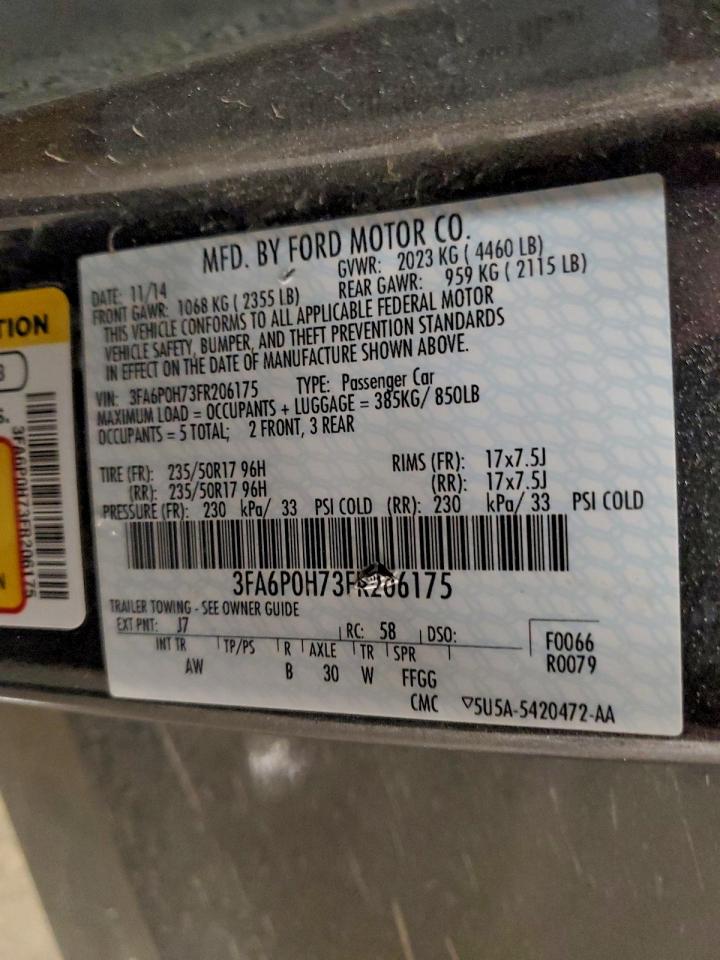 2015 Ford Fusion Se VIN: 3FA6P0H73FR206175 Lot: 93887135