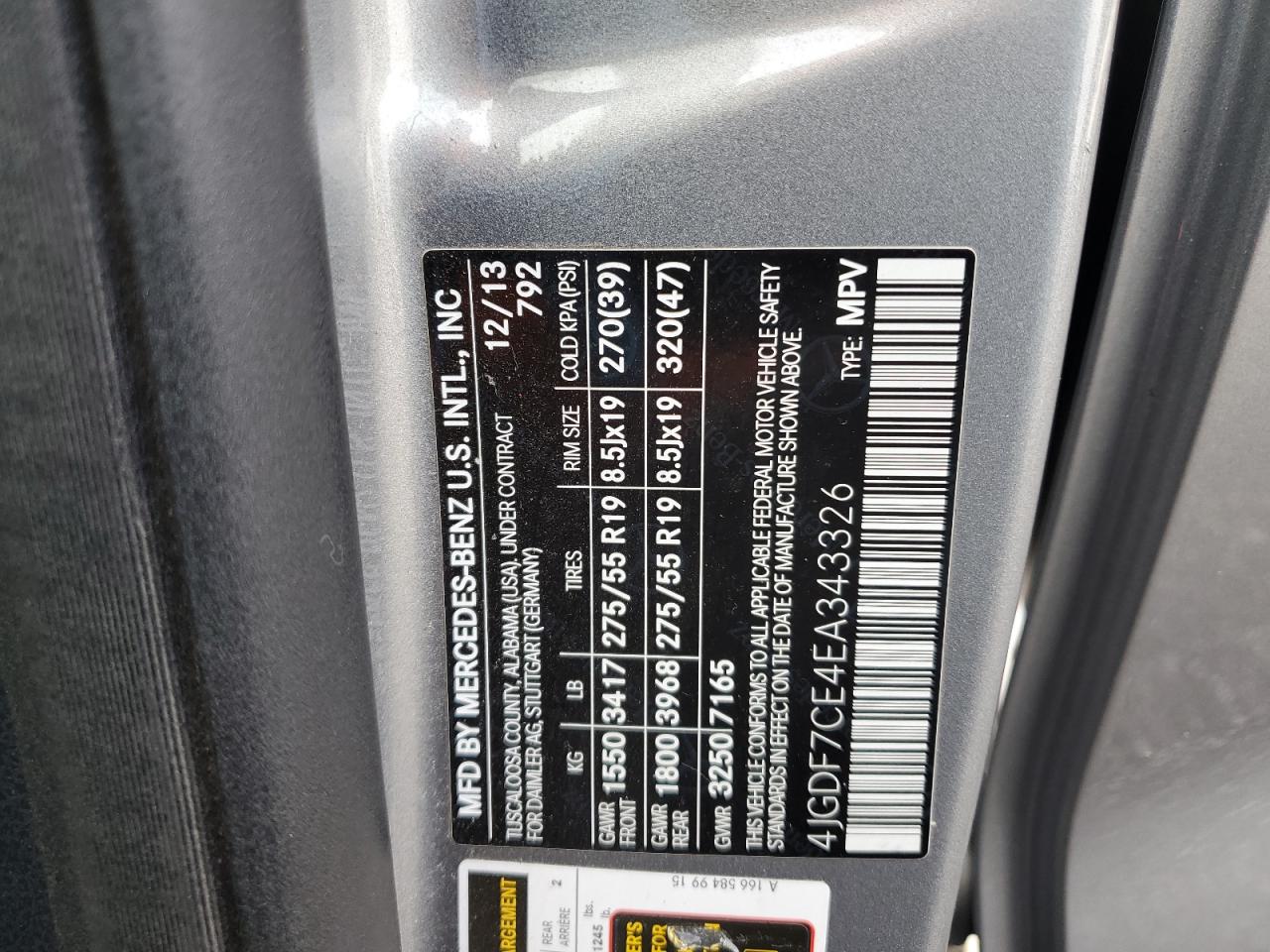 2014 Mercedes-Benz Gl 450 4Matic VIN: 4JGDF7CE4EA343326 Lot: 92461965