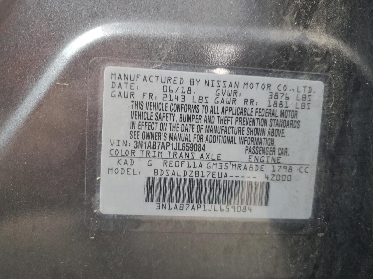 2018 Nissan Sentra S VIN: 3N1AB7AP1JL659084 Lot: 91941445