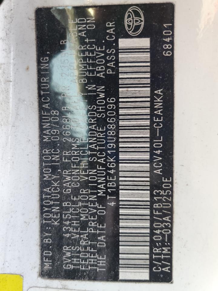 2009 Toyota Camry Base VIN: 4T1BE46K19U886096 Lot: 93644895