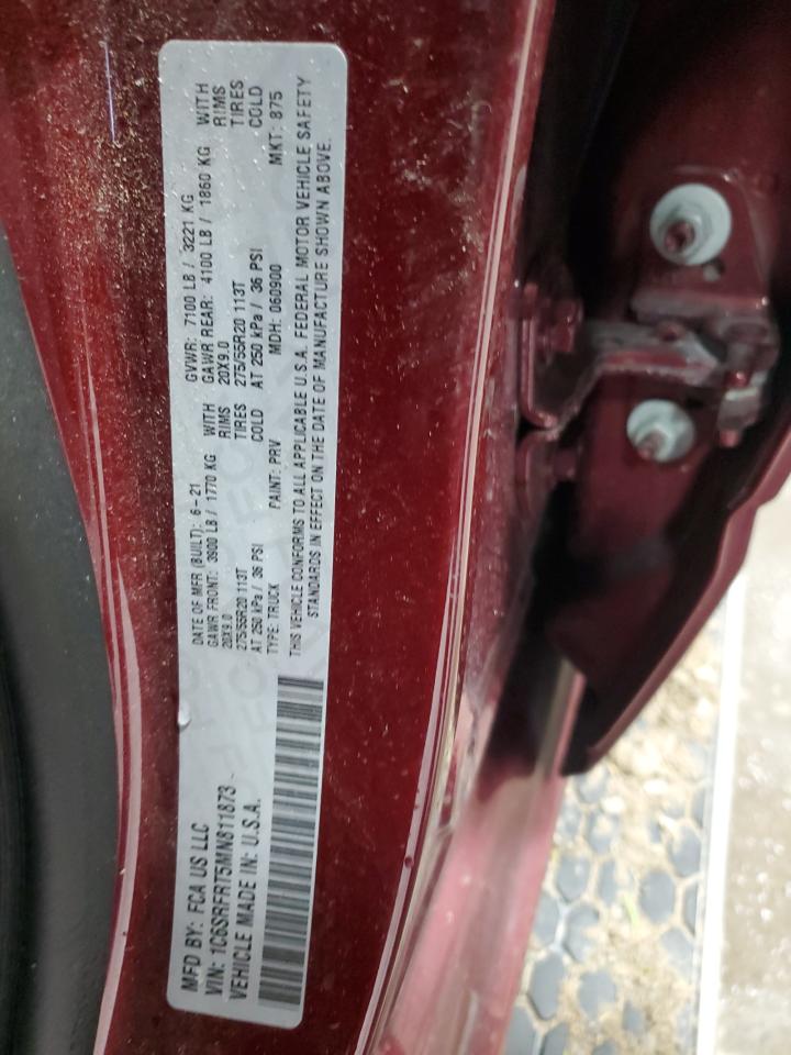 2021 Ram 1500 Laramie VIN: 1C6SRFRT5MN811873 Lot: 91943495