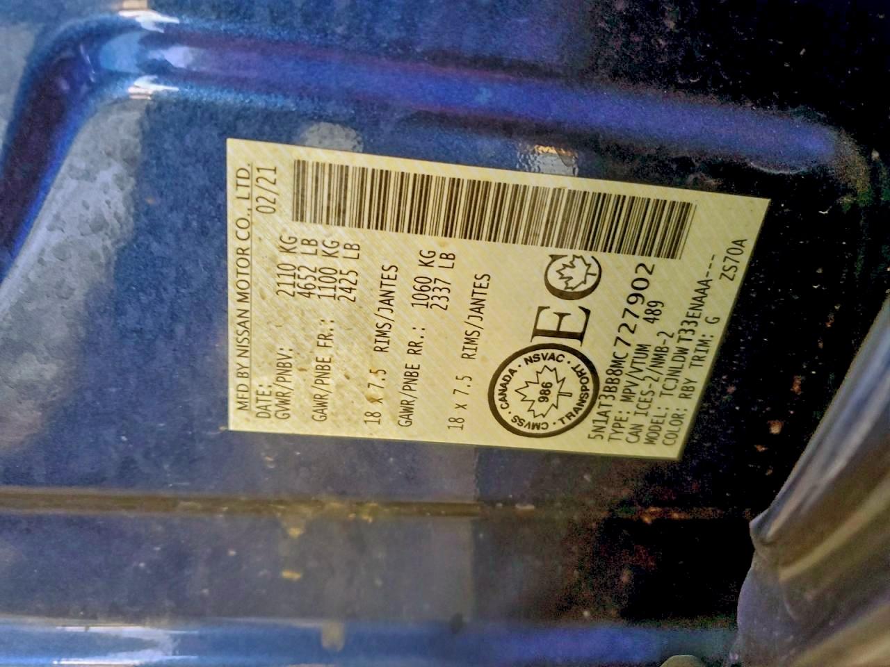 2021 Nissan Rogue Sv VIN: 5N1AT3BB8MC727902 Lot: 95067815