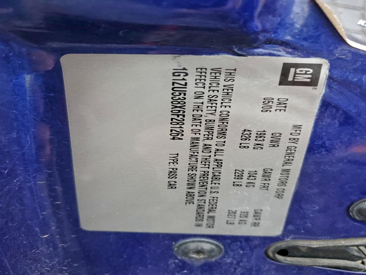 2006 Chevrolet Malibu Ltz VIN: 1G1ZU538X6F281264 Lot: 93747605