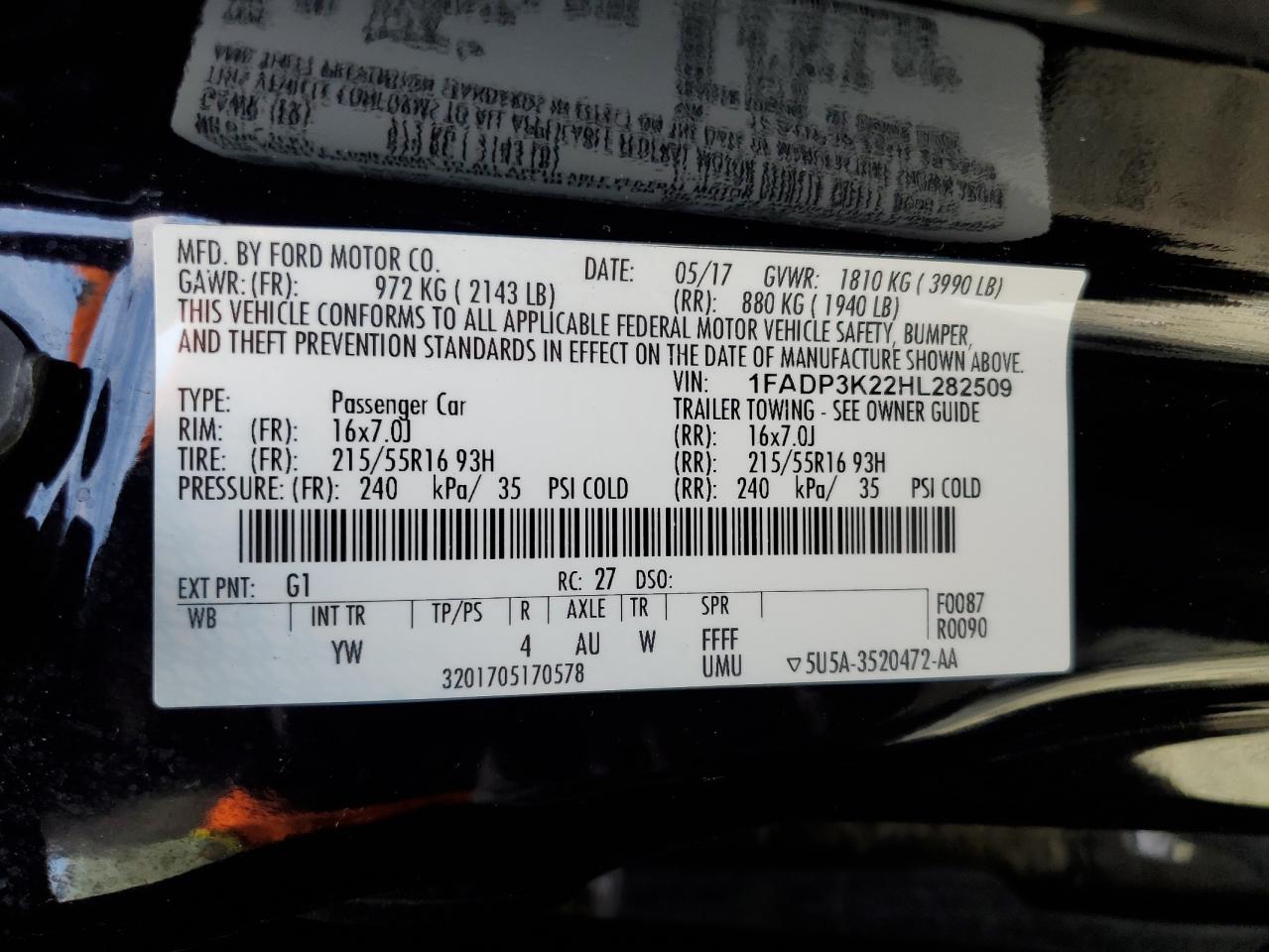 2017 Ford Focus Se VIN: 1FADP3K22HL282509 Lot: 92484885