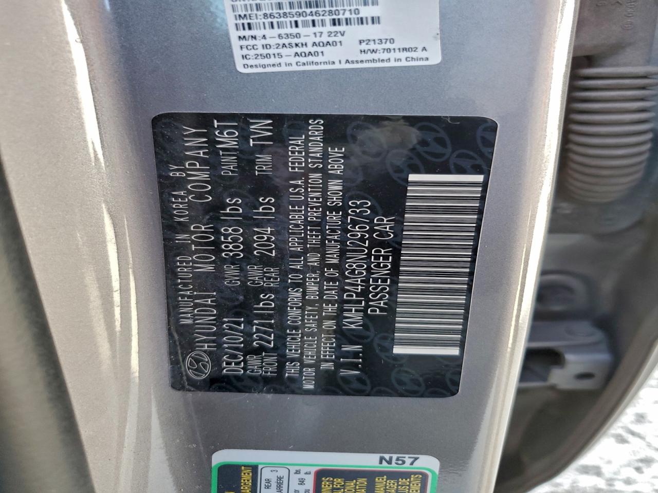 2022 Hyundai Elantra Limited VIN: KMHLP4AG8NU296733 Lot: 94265145