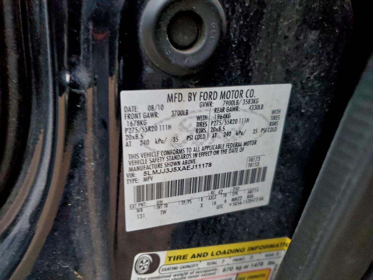 2010 Lincoln Navigator L VIN: 5LMJJ3J5XAEJ11178 Lot: 94379425