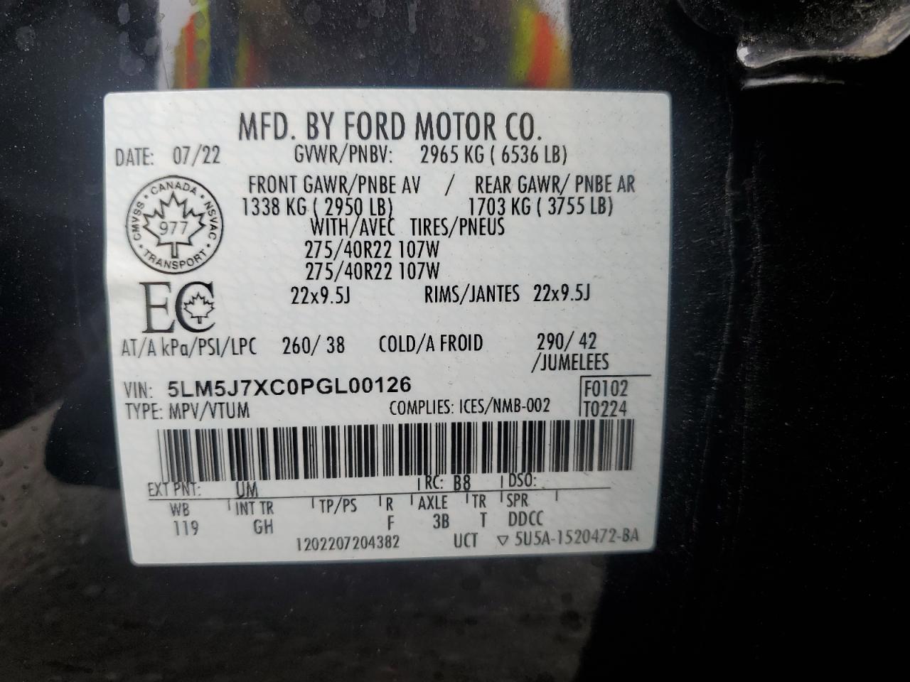 2023 Lincoln Aviator Reserve VIN: 5LM5J7XC0PGL00126 Lot: 93145105