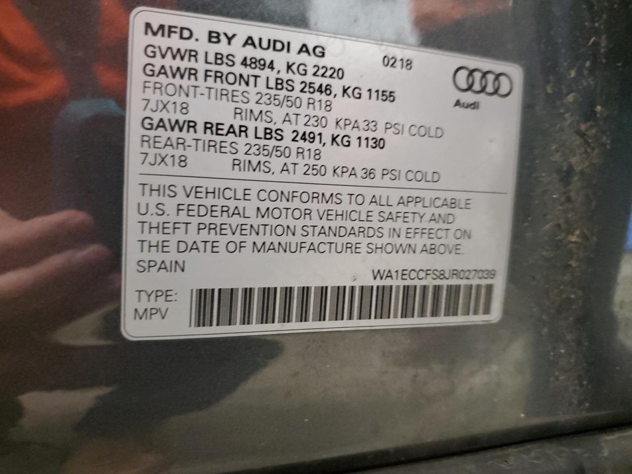 2018 Audi Q3 Premium VIN: WA1ECCFS8JR027039 Lot: 93391095