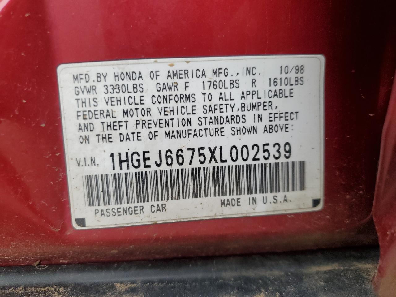 1999 Honda Civic Lx VIN: 1HGEJ6675XL002539 Lot: 93508365