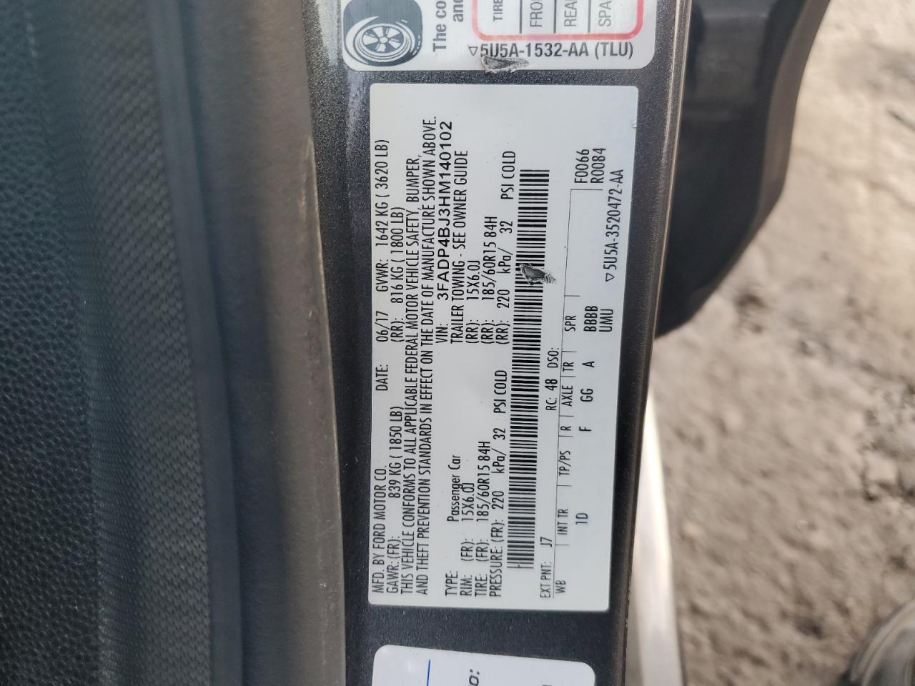 2017 Ford Fiesta Se VIN: 3FADP4BJ3HM140102 Lot: 92896405