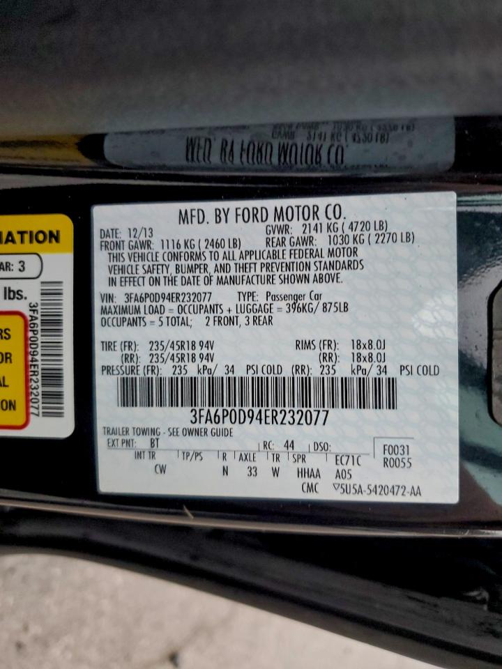 2014 Ford Fusion Titanium VIN: 3FA6P0D94ER232077 Lot: 94325925