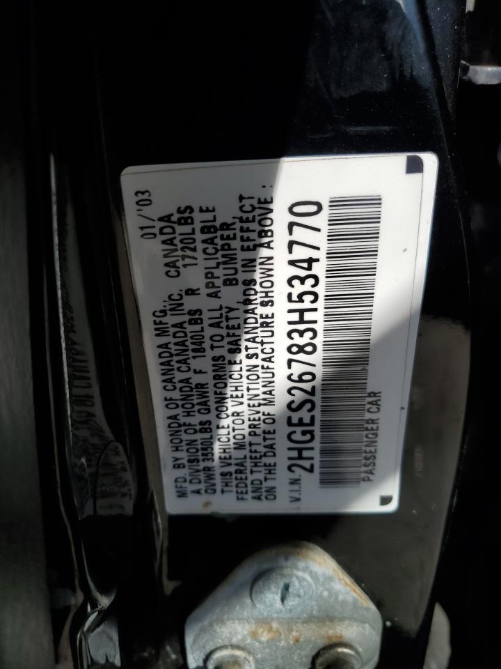 2003 Honda Civic Ex VIN: 2HGES26783H534770 Lot: 92458075