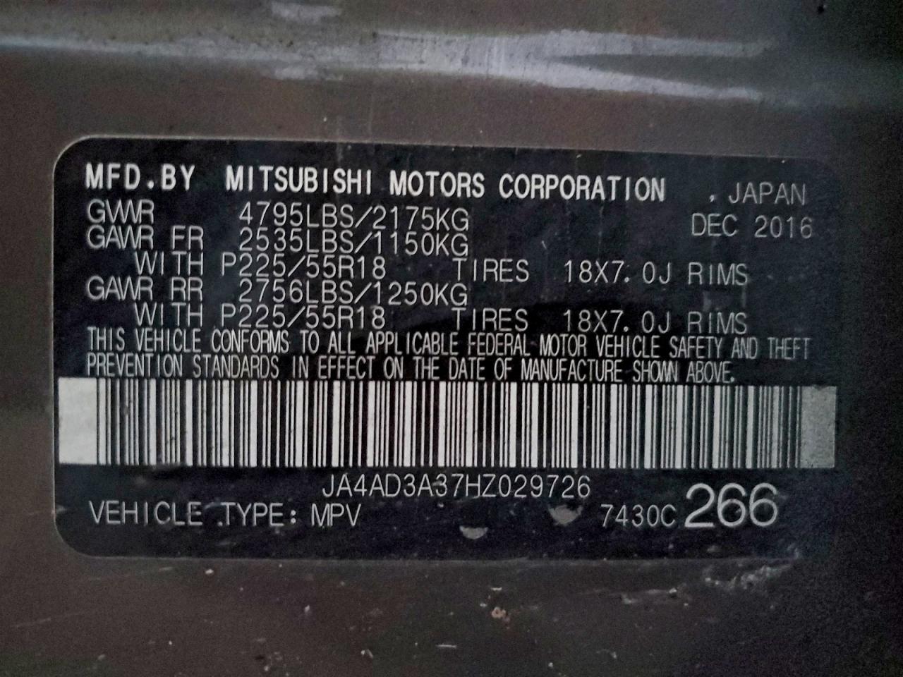 2017 Mitsubishi Outlander Se VIN: JA4AD3A37HZ029726 Lot: 94089395