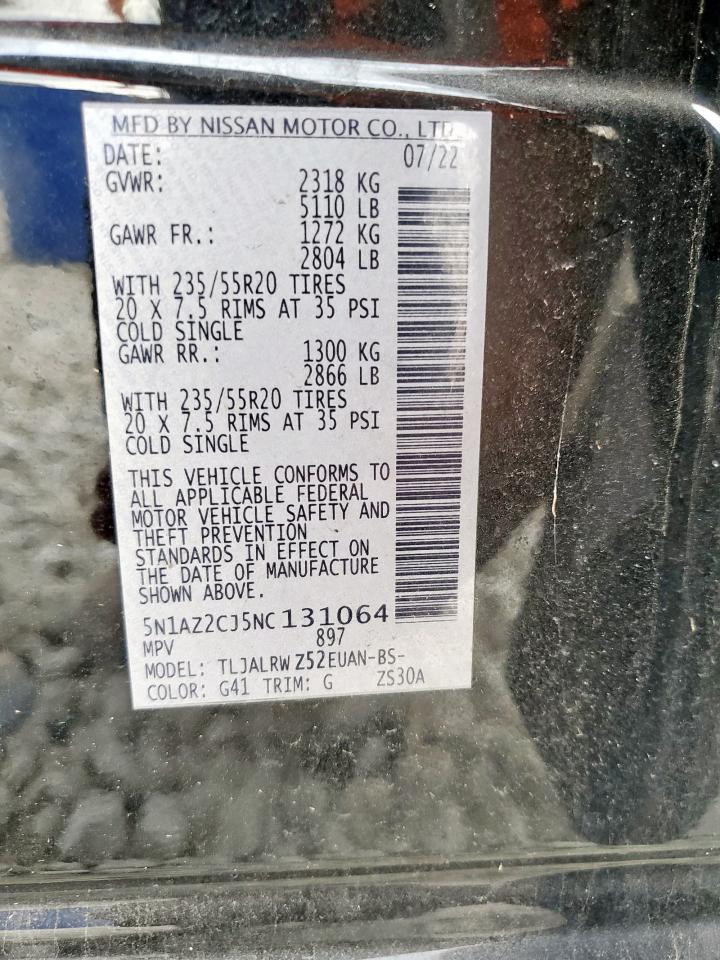 2022 Nissan Murano Sl VIN: 5N1AZ2CJ5NC131064 Lot: 92937795