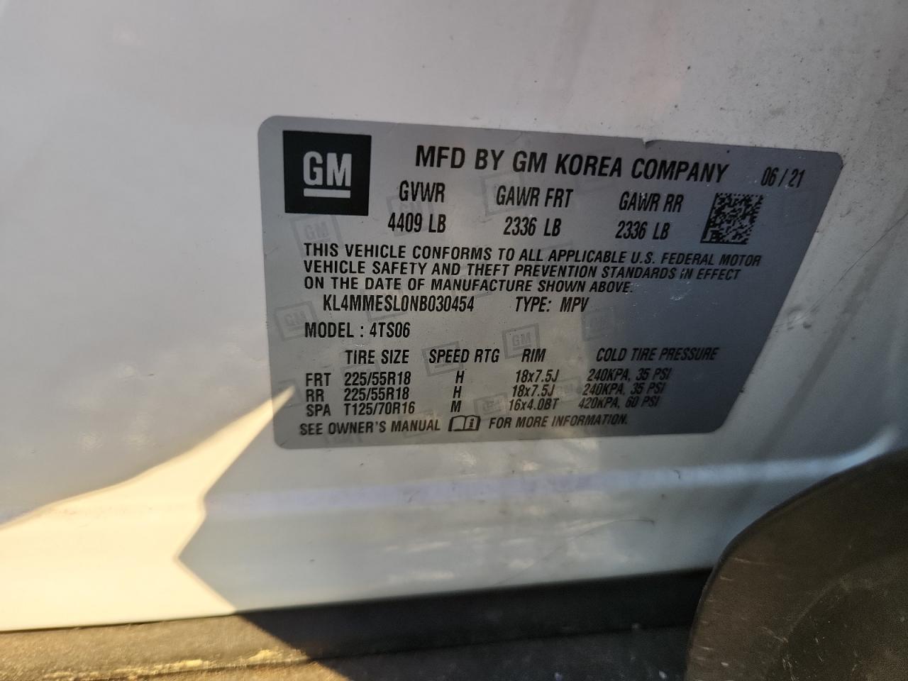 2022 Buick Encore Gx Select VIN: KL4MMESL0NB030454 Lot: 93465745