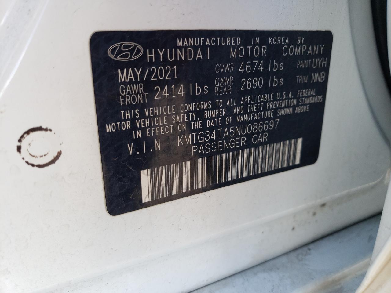 2022 Genesis G70 Base VIN: KMTG34TA5NU086697 Lot: 92000055