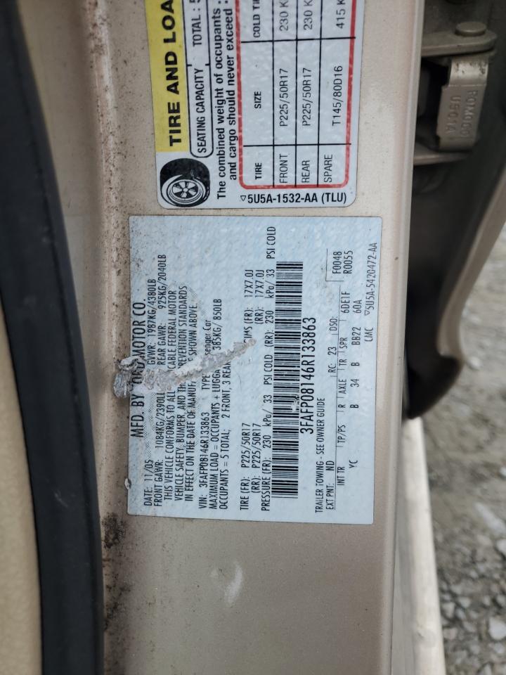 2006 Ford Fusion Sel VIN: 3FAFP08146R133863 Lot: 93119835