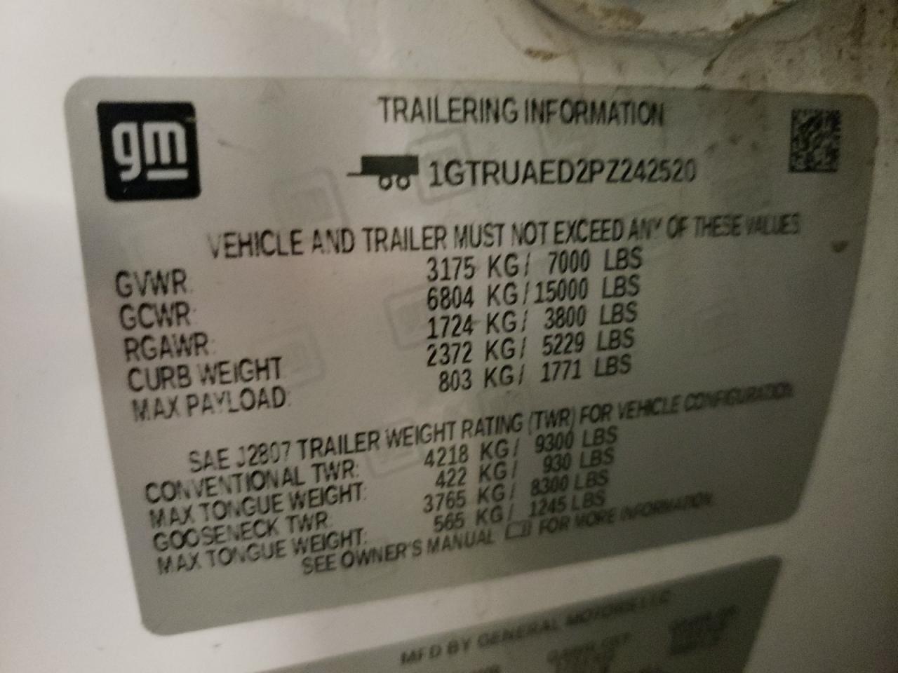 2023 GMC Sierra K1500 VIN: 1GTRUAED2PZ242520 Lot: 92977615