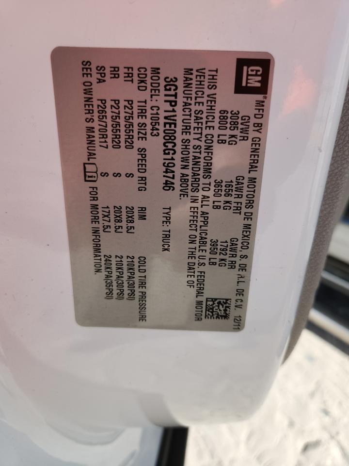 2012 GMC Sierra C1500 Sle VIN: 3GTP1VE08CG194746 Lot: 92535115