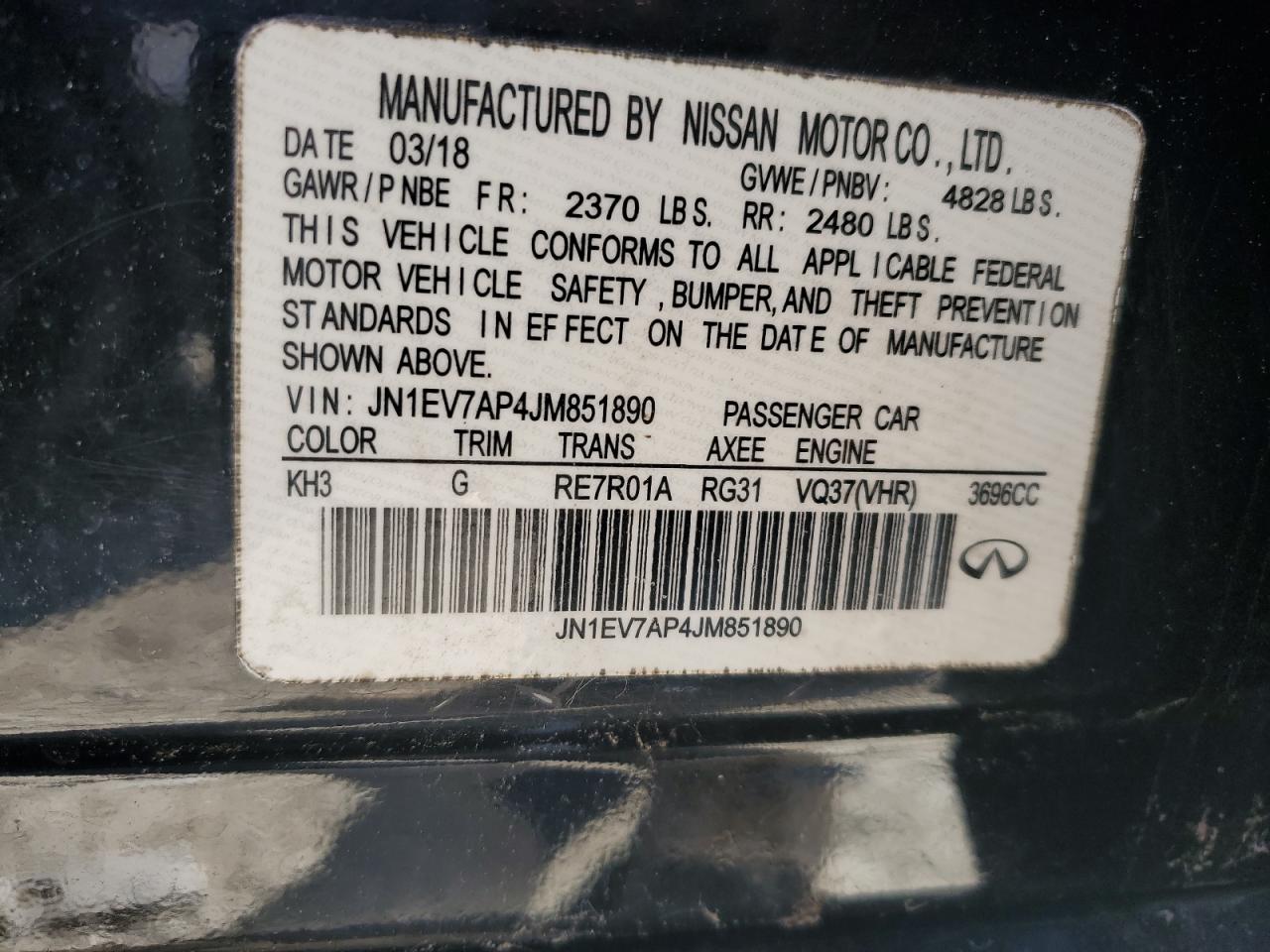 2018 Infiniti Q50 Luxe VIN: JN1EV7AP4JM851890 Lot: 90119285