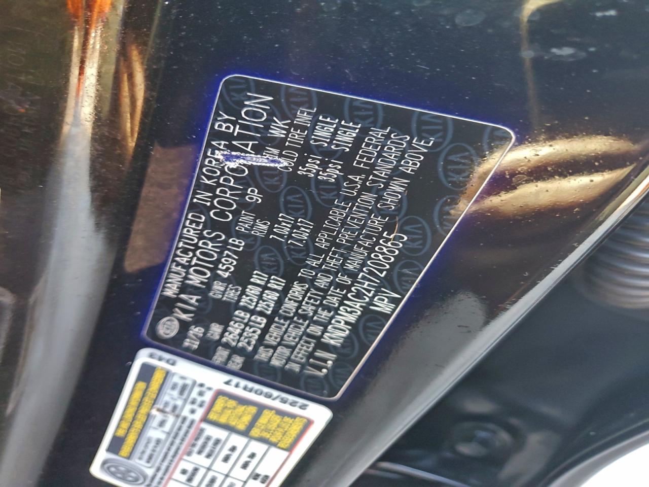 2017 Kia Sportage Lx VIN: KNDPM3AC2H7208865 Lot: 94382795