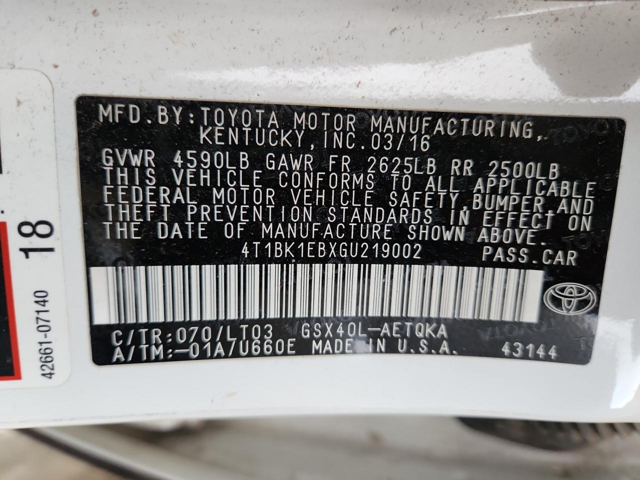 2016 Toyota Avalon Xle VIN: 4T1BK1EBXGU219002 Lot: 91828005