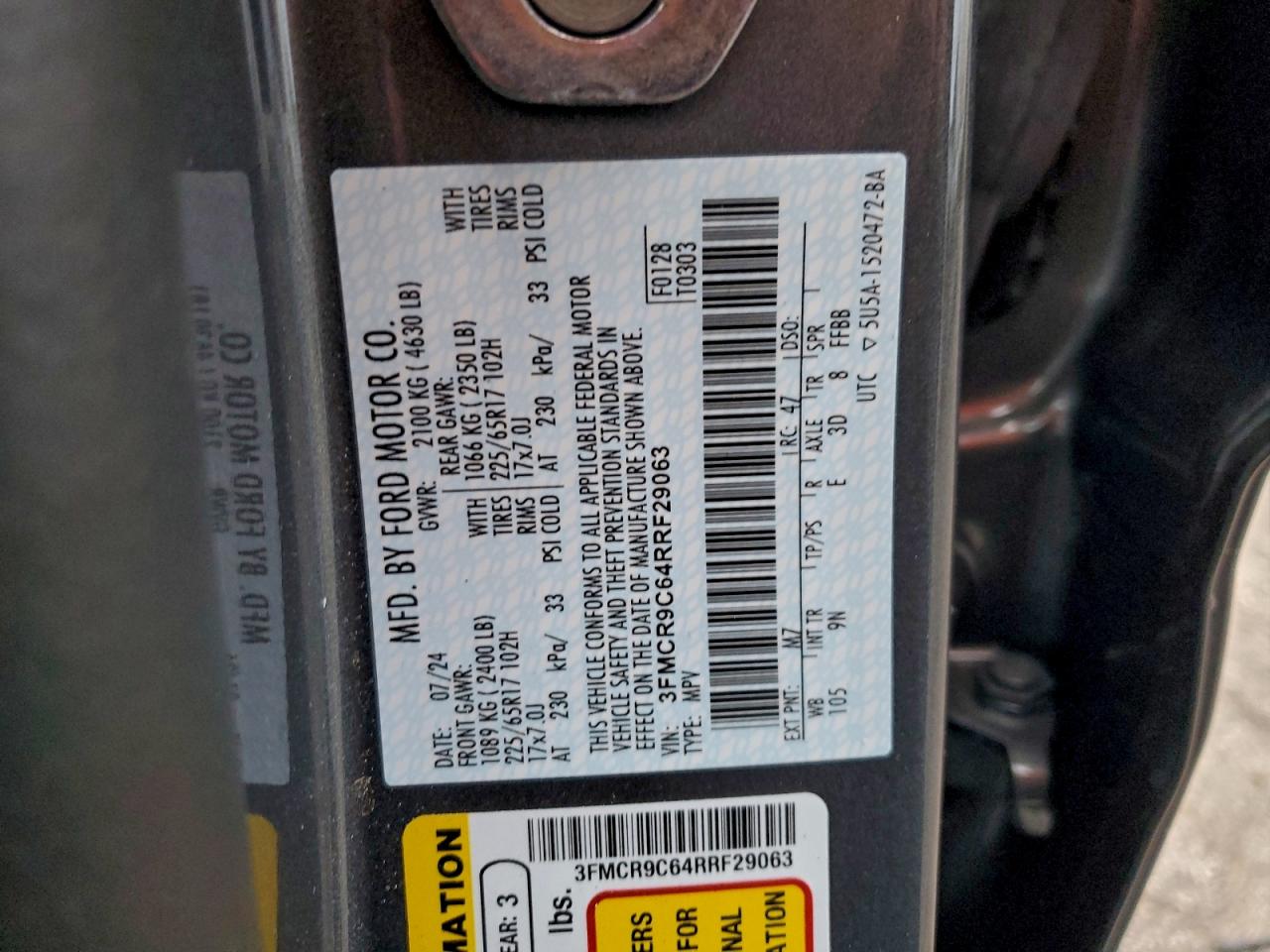 2024 Ford Bronco Sport Outer Banks VIN: 3FMCR9C64RRF29063 Lot: 93937905