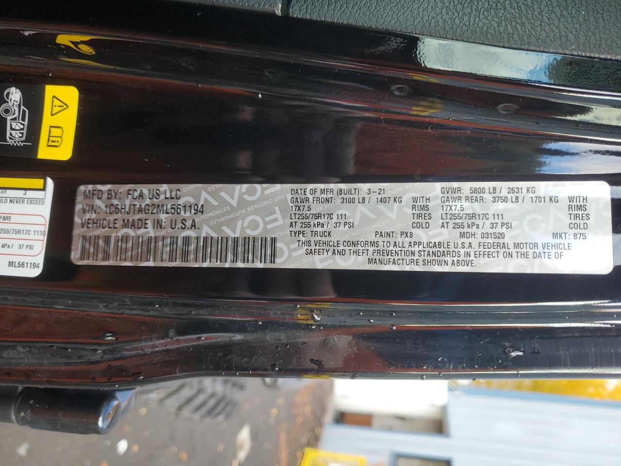 2021 Jeep Gladiator Sport VIN: 1C6HJTAG2ML561194 Lot: 91306525