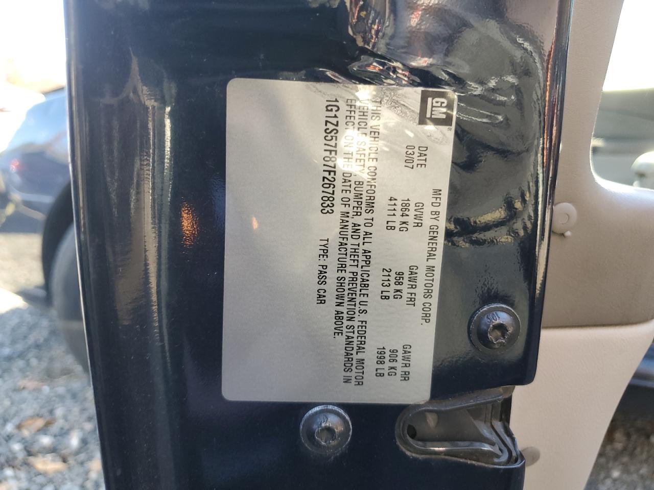 2007 Chevrolet Malibu Ls VIN: 1G1ZS57F87F267833 Lot: 91600385