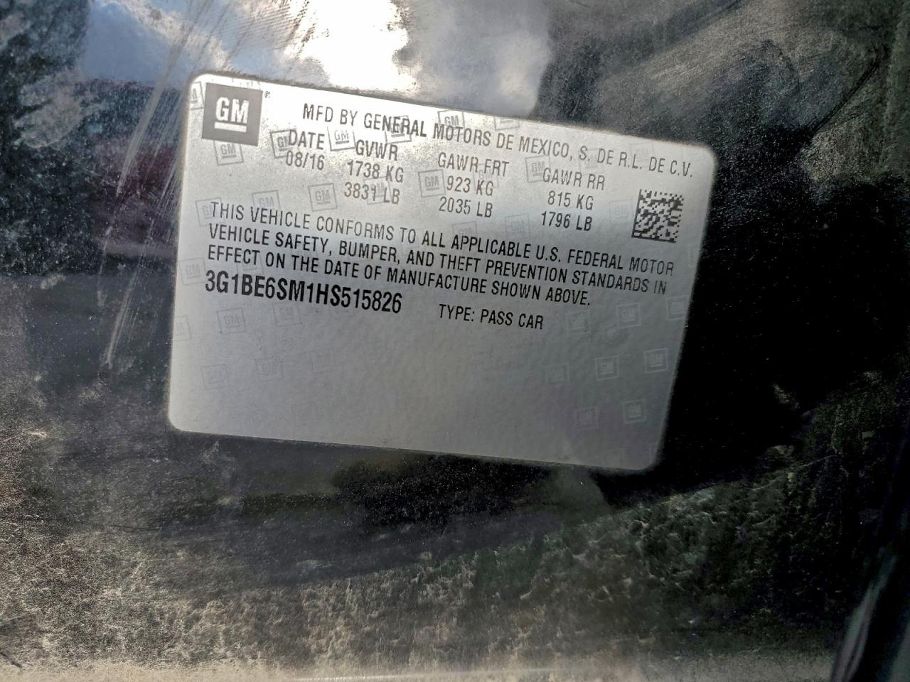2017 Chevrolet Cruze Lt VIN: 3G1BE6SM1HS515826 Lot: 94541125