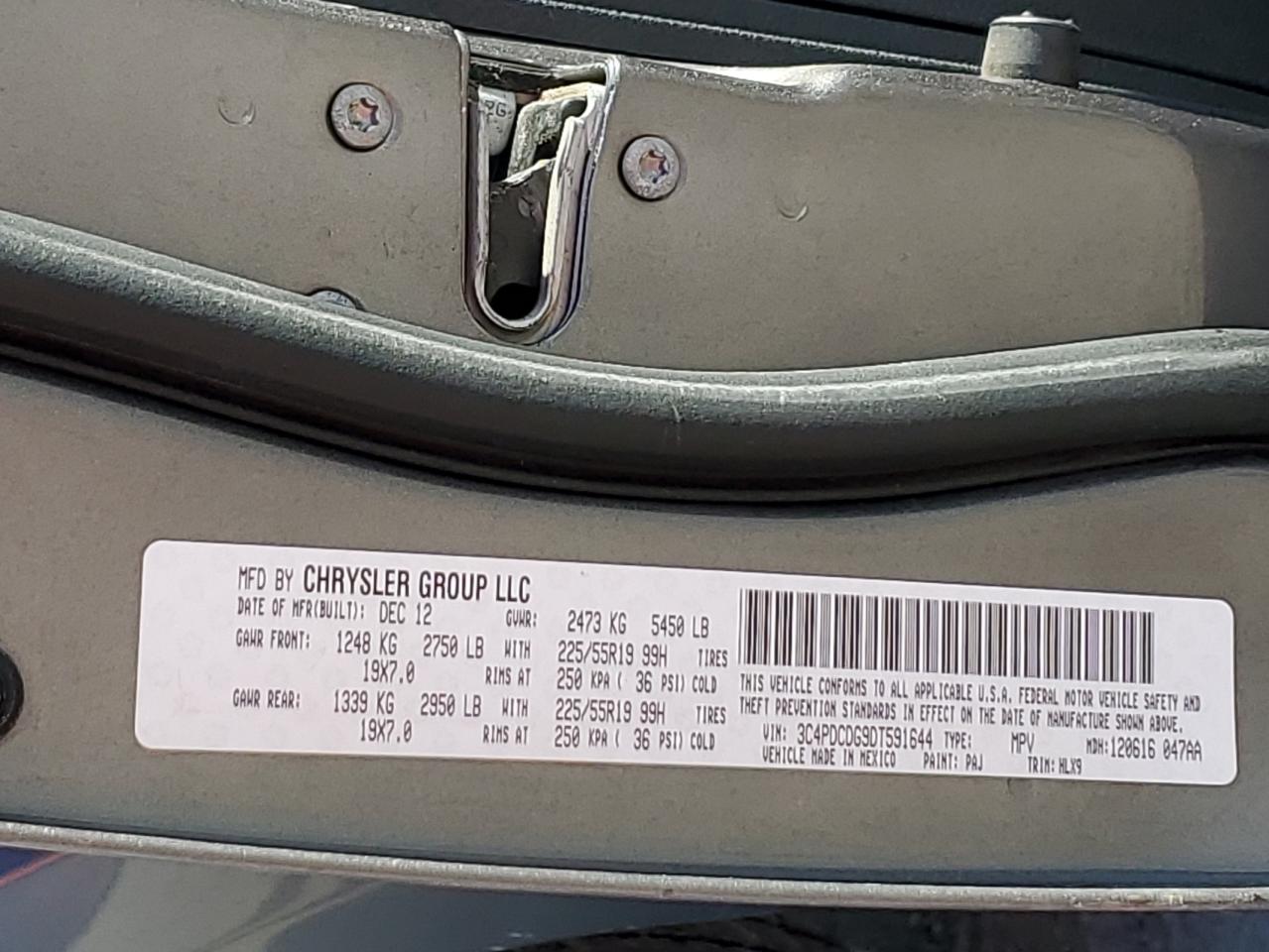 2013 Dodge Journey Crew VIN: 3C4PDCDG9DT591644 Lot: 90982275