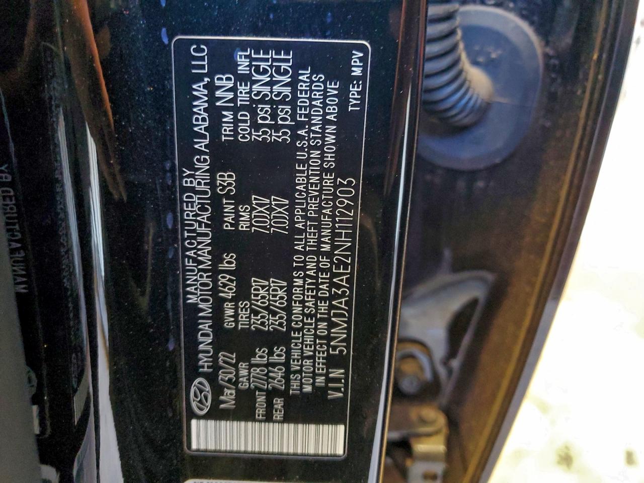 2022 Hyundai Tucson Se VIN: 5NMJA3AE2NH112903 Lot: 93656675