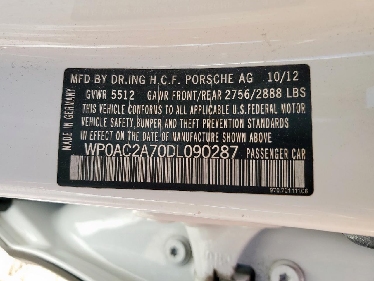 2013 Porsche Panamera Turbo VIN: WP0AC2A70DL090287 Lot: 91329395