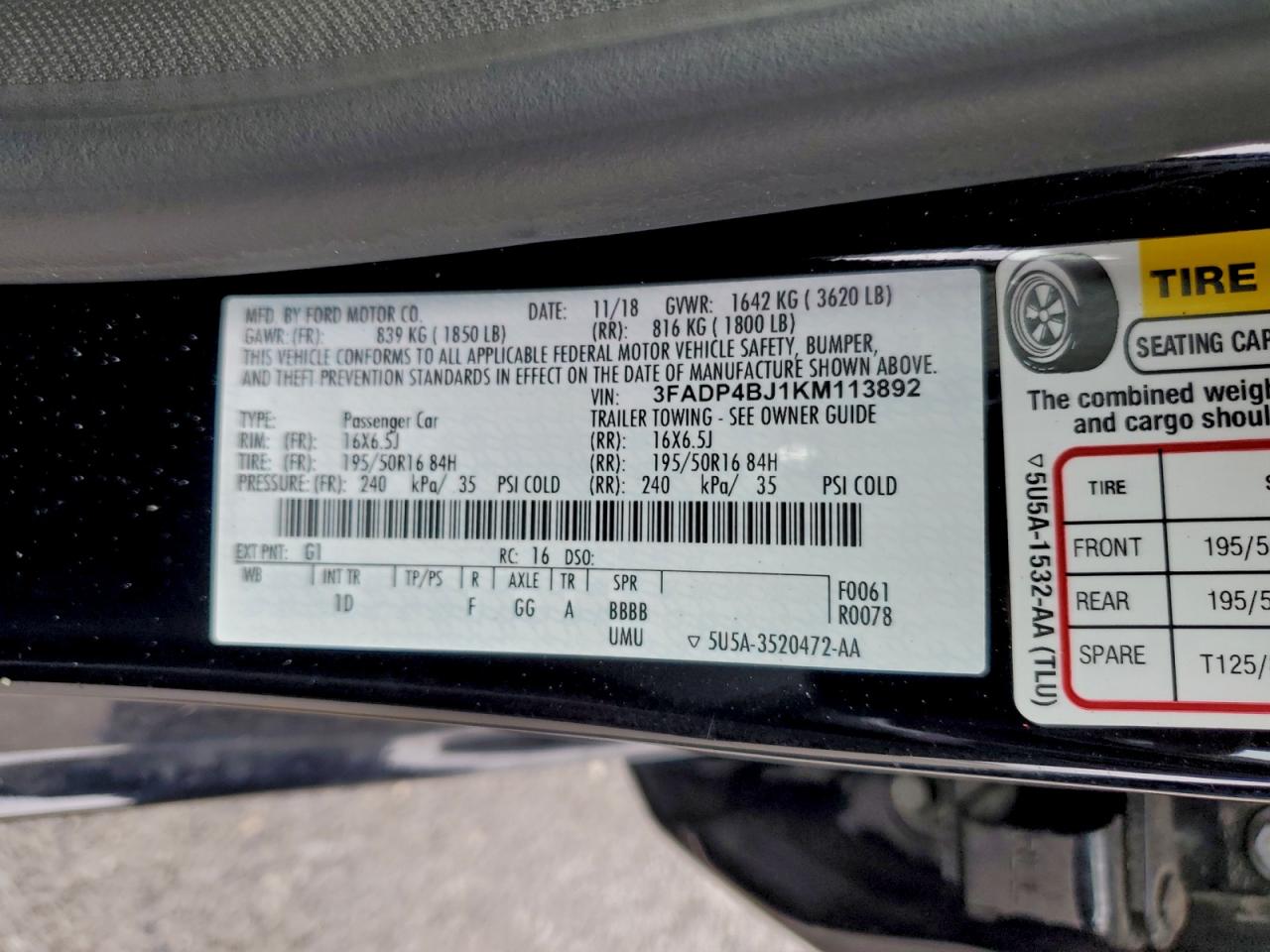 2019 Ford Fiesta Se VIN: 3FADP4BJ1KM113892 Lot: 93958455