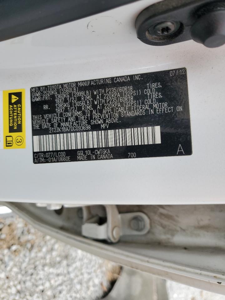 2013 Lexus Rx 350 VIN: 2T2ZK1BA7DC093698 Lot: 92021695