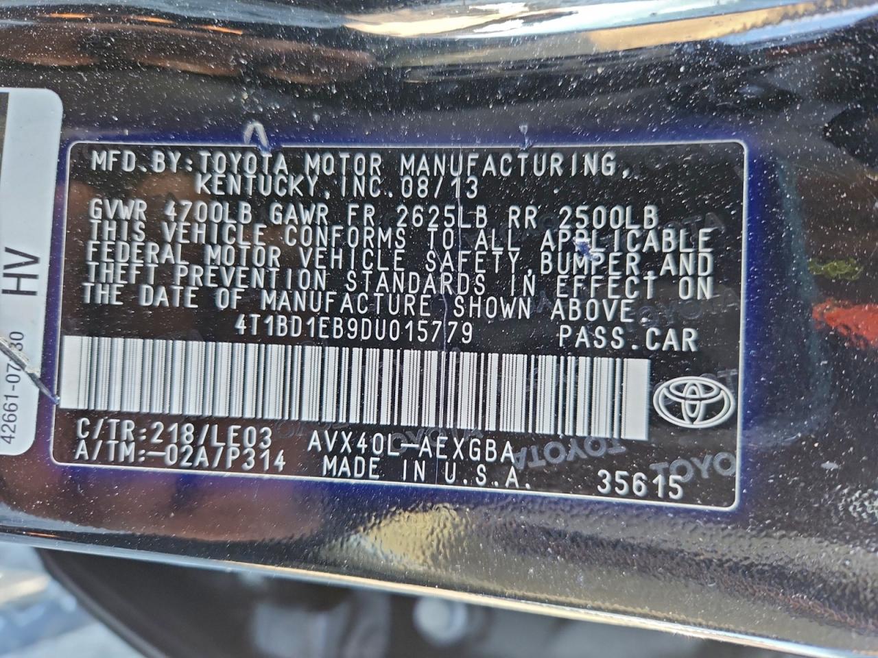 2013 Toyota Avalon Hybrid VIN: 4T1BD1EB9DU015779 Lot: 94391825