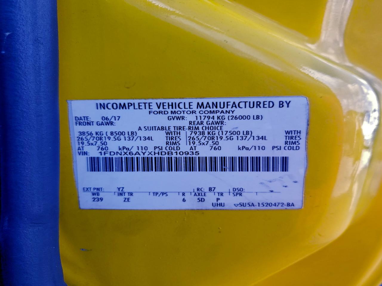 2017 Ford F650 Super Duty VIN: 1FDNX6AYXHDB10935 Lot: 93498405