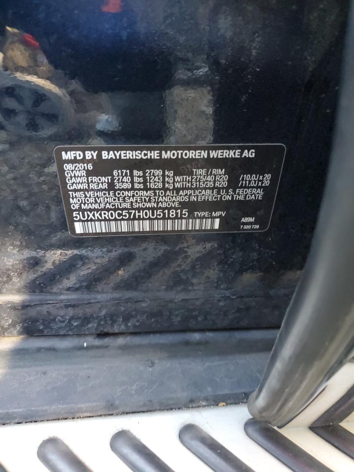 2017 BMW X5 xDrive35I VIN: 5UXKR0C57H0U51815 Lot: 92403285