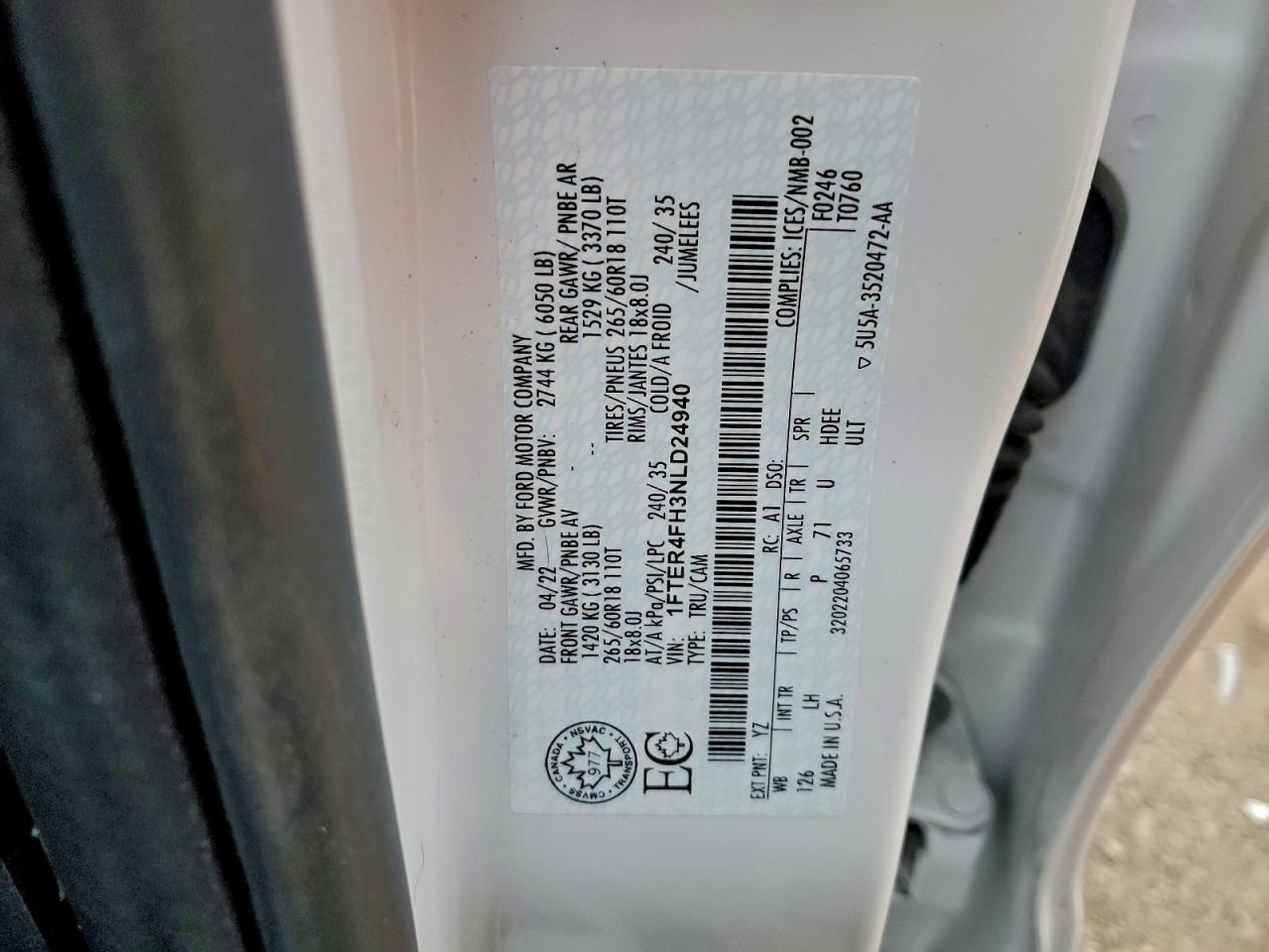 2022 Ford Ranger Xl VIN: 1FTER4FH3NLD24940 Lot: 93941965