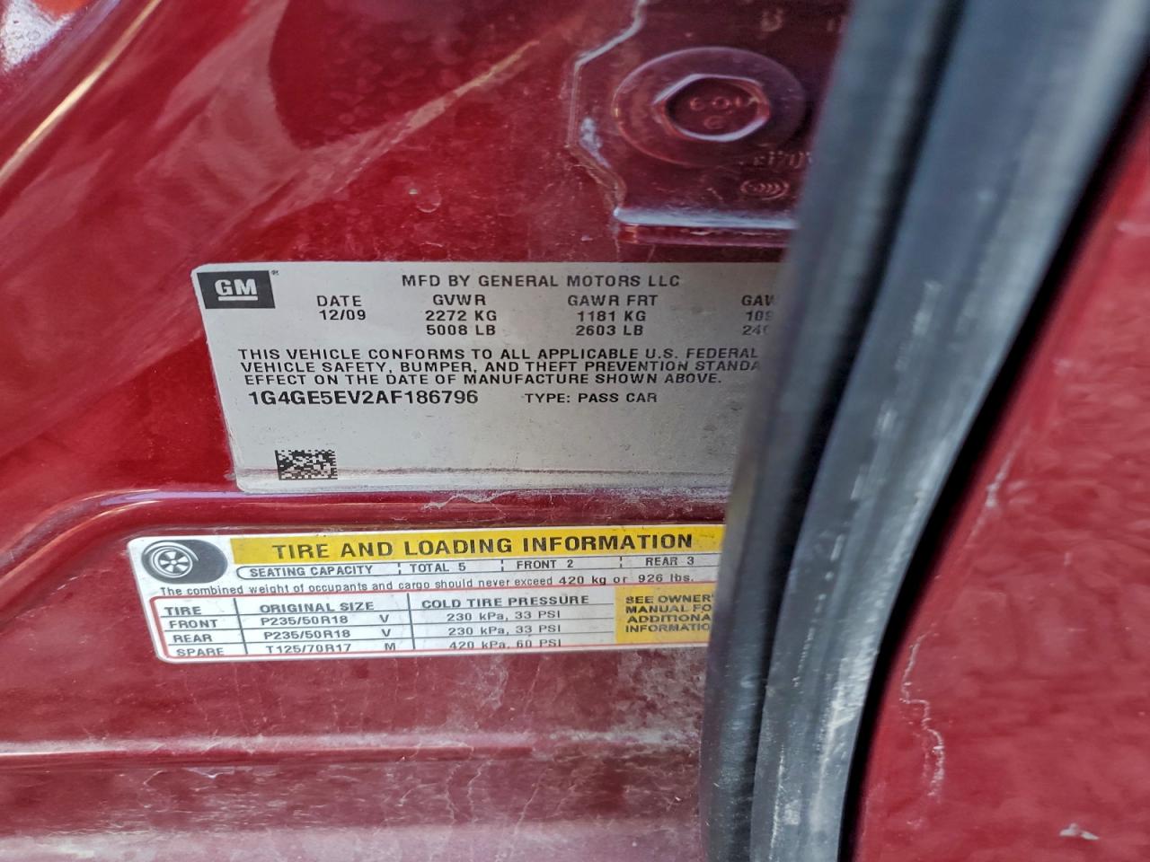 2010 Buick Lacrosse Cxs VIN: 1G4GE5EV2AF186796 Lot: 85165705