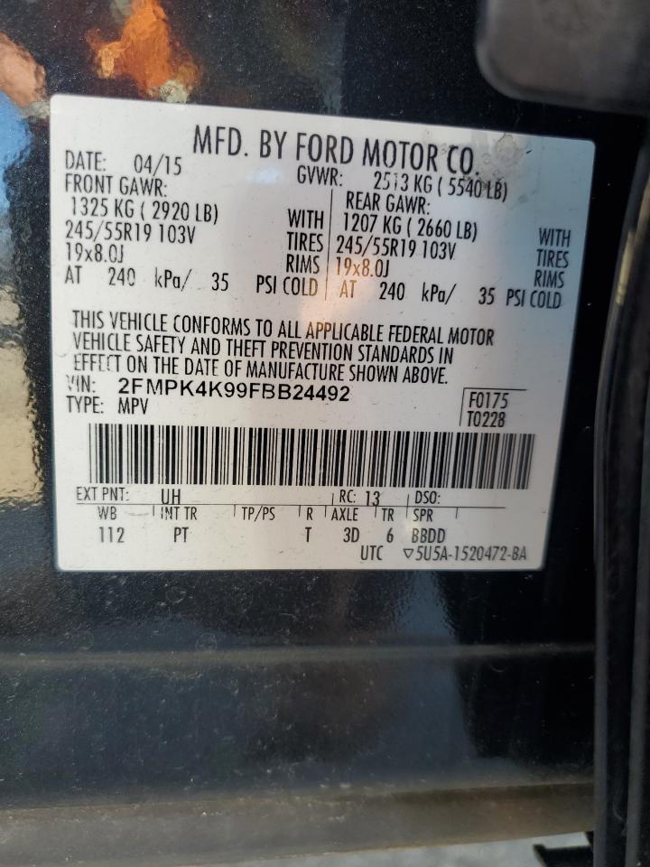 2015 Ford Edge Titanium VIN: 2FMPK4K99FBB24492 Lot: 91361255