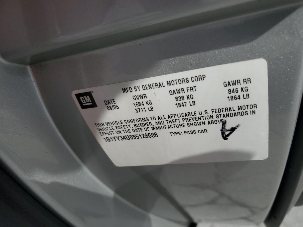 2005 Chevrolet Corvette VIN: 1G1YY34U055128686 Lot: 93483405