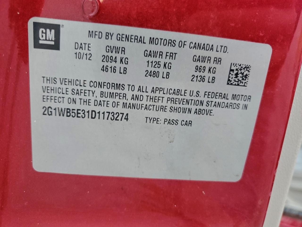 2013 Chevrolet Impala Lt VIN: 2G1WB5E31D1173274 Lot: 94300565