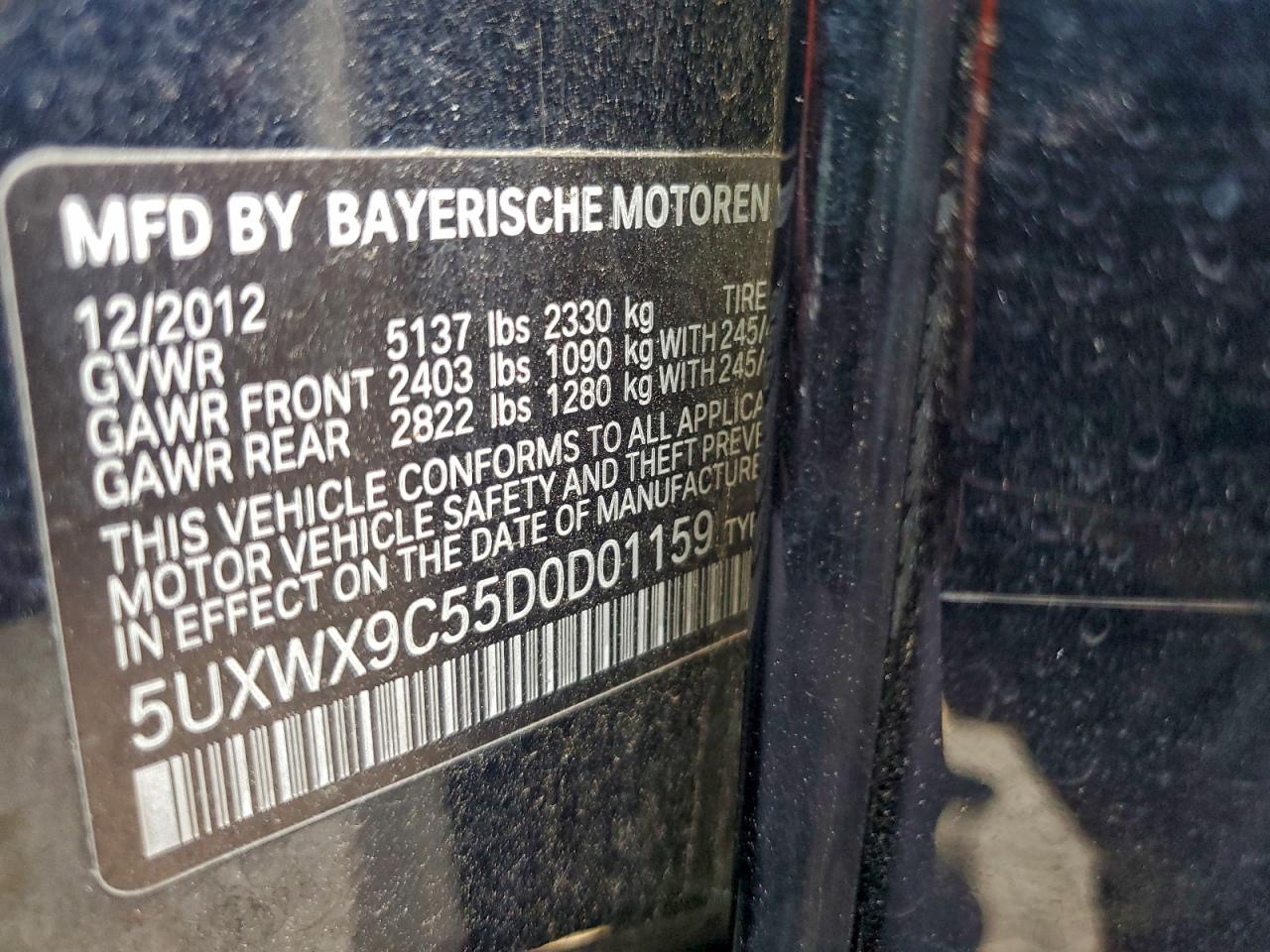 2013 BMW X3 xDrive28I VIN: 5UXWX9C55D0D01159 Lot: 92993065